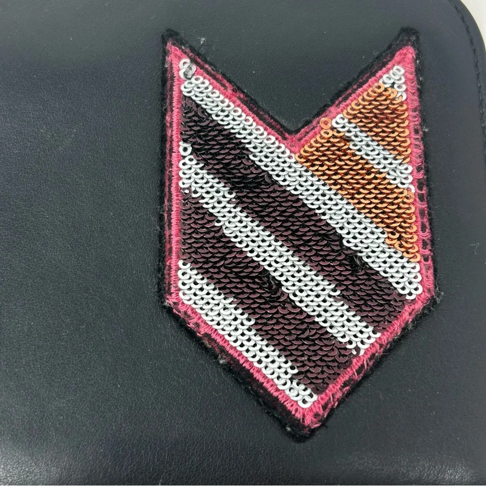 Dior Chevron Sequin Zip Around Long Wallet Black Leather Pink Interior Authentic